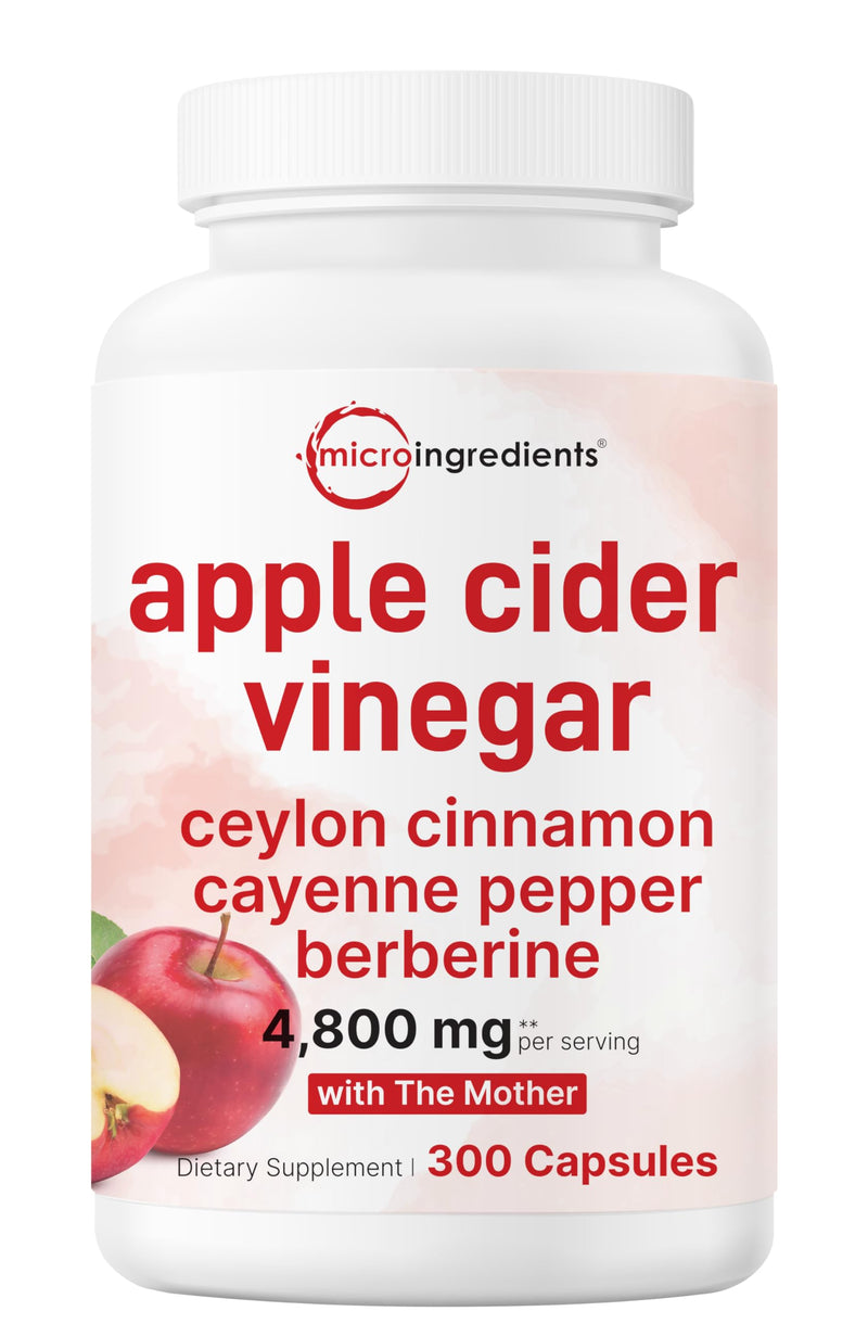 [Australia] - Apple Cider Vinegar with The Mother 4,800mg Per Serving, 300 Capsules | 4-in-1 ACV Complex | Ceylon Cinnamon, Cayenne Pepper, & Berberine | Immune, Digestion & Appetite Support | Non-GMO, Gluten Free 
