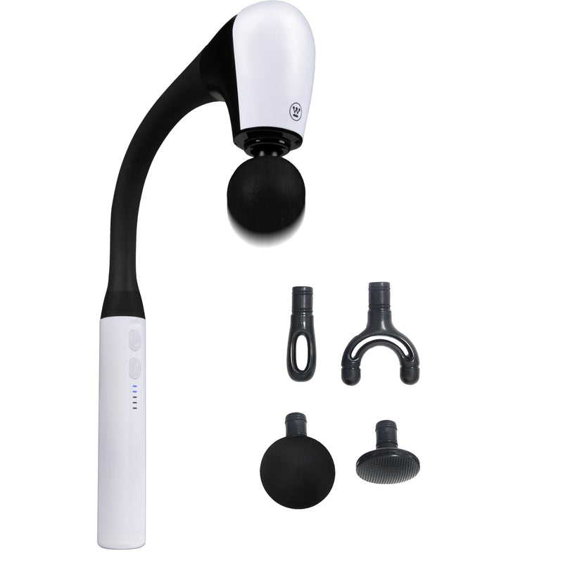 [Australia] - Westinghouse Long Handle Curved Massage Gun for Neck & Shoulder Pain, Rechargeable, Up to 5 Hours of Battery, 4 Head Attachments, 5 Percussion Massage Speed Levels, Deep Tissue Self Massager 