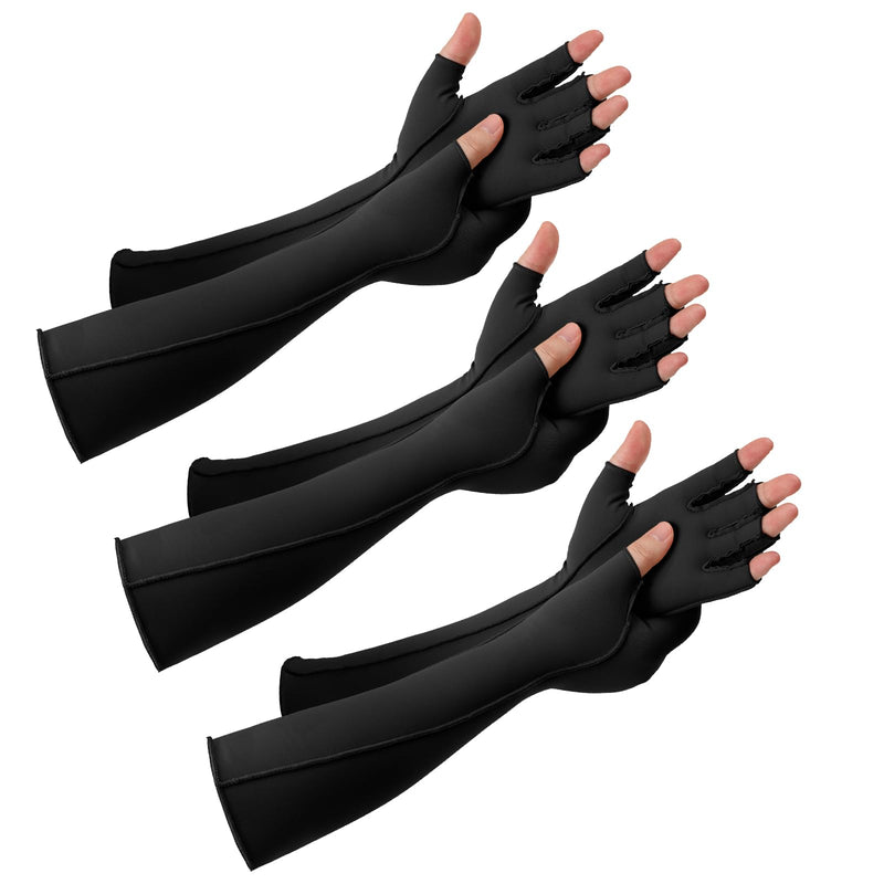 Janmercy 3 Pairs Arthritis Compression Gloves Women Men for Carpal Tunnel Pain Rheumatoid, Fingerless Gloves(Extended,Black) Extended Black