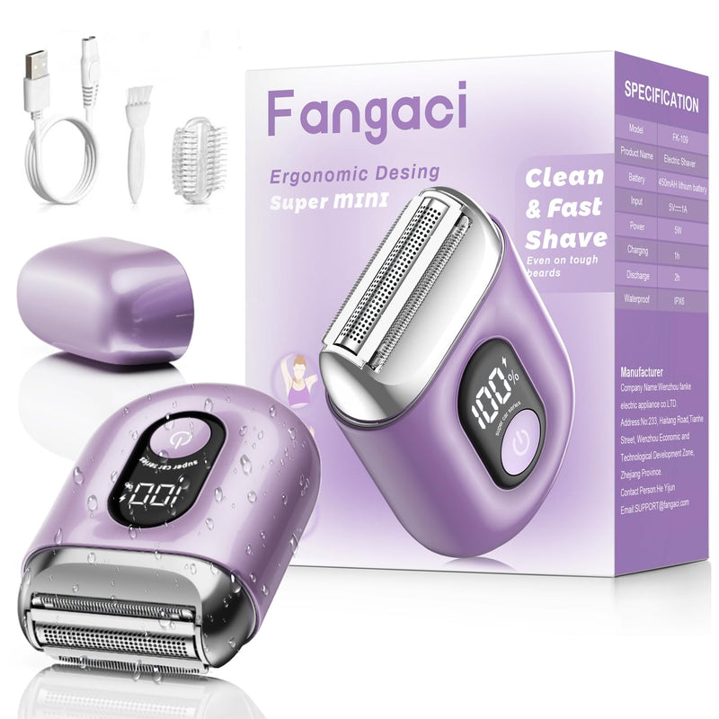 [Australia] - Cordless Electric Shaver for Women: Mini Electric Razors with LED Display - Rechargeable Bikini Trimmer - IPX7 Waterproof Wet Dry Face Razor for Body Pubic Leg (Purple Little) Purple Little 