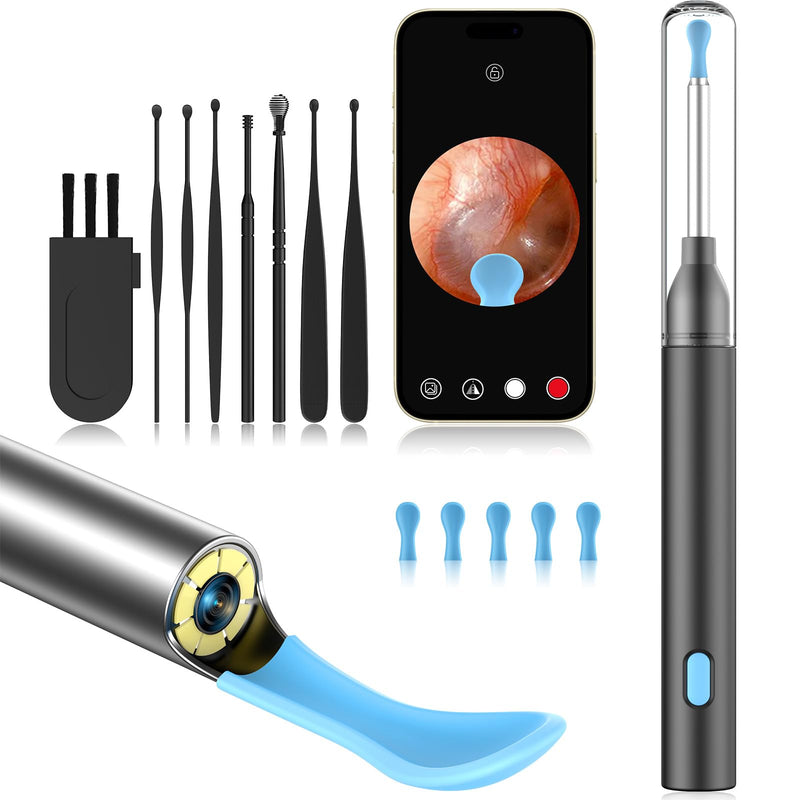 [Australia] - Ear Wax Removal Tool Camera with 8 Kits & 5 Ear Spoon, Ear Cleaner with Camera 1080P HD, Earwax Removal Kit with 6 LED Lights, Ear Wax Removal Kit for iOS & Android Black 
