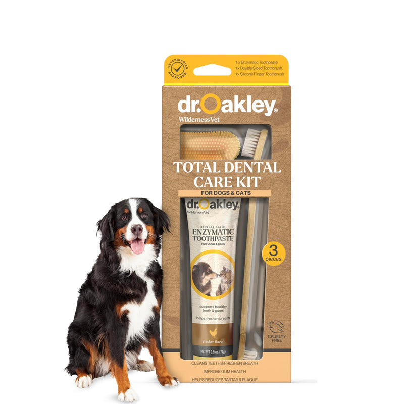 [Australia] - Total Dental Care Kit for Dogs & Cats – Chicken Flavor Enzymatic Toothpaste, Dual-Head Toothbrush & Finger Brush – Helps Reduce Tartar & Plaque – Vet Recommended – 3-Piece Set 