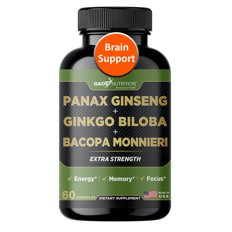 [Australia] - Gade Nutrition Ginkgo Biloba with Ginseng Supplement and Bacopa Monnieri | Brain Supplements for Memory and Focus with panax Ginseng & Ginko biloba Capsules - Memory Supplement for Brain 