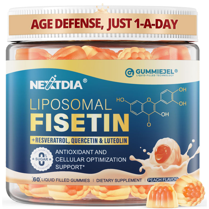 [Australia] - Liposomal Fisetin 200mg & Resveratrol Complex 500mg Liquid Gummies - Longevity & Cell Renewal Support - 98% High Purity Fisetin,Trans-Resveratrol Quercetin Luteolin with Vitamins C & E, 1-A-Day, 60Cts 60 Count (Pack of 1) 
