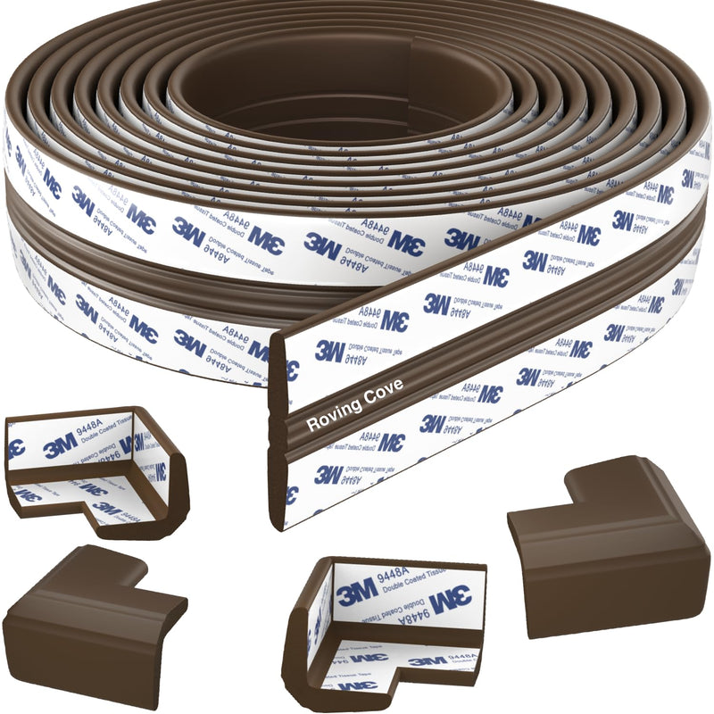 [Australia] - Roving Cove PreFit (Classic) Furniture Edge Corner Protector (Standard 15ft Edge 4 Corners), Baby Proofing Bumper Guards, Coffee Brown, Pre-Taped, for Straight Smooth Surfaces Classic 15ft Edge 4 Corners 