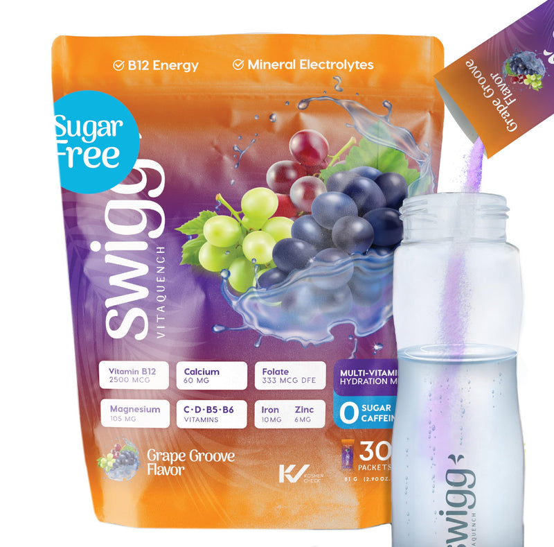 Electrolytes Powder No Sugar - 10+ Multi Vitamin Electrolytes Powder Packets Sugar Free, B12, B5, B6, C, D Folate, Iron, Magnesium, Calcium, Flavor Grape Groove 37.5 Pound (Pack of 1)