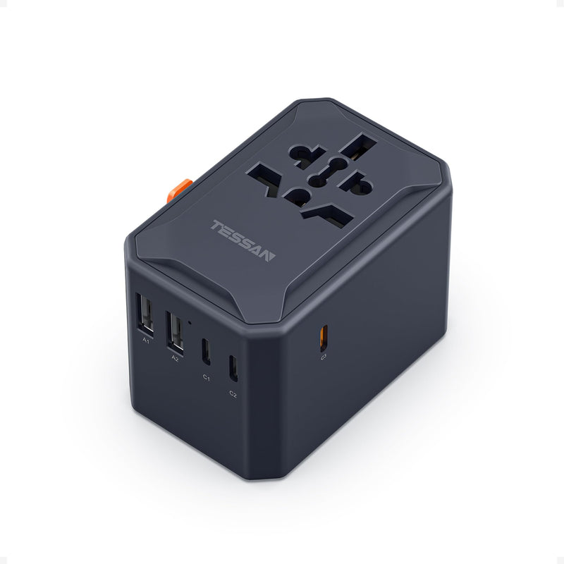 TESSAN Universal Travel Adapter, GaN 65W, Black | International Power Adapter, 5 USB Ports (3 USB C), Worldwide Plug Adaptor Cool black