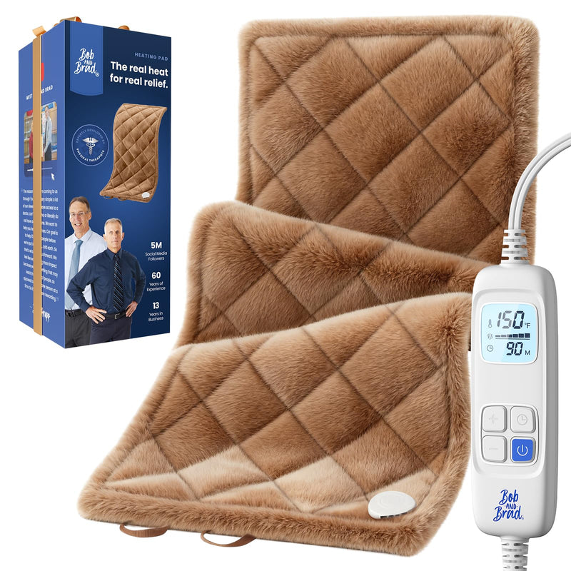 BOB AND BRAD 2.4lb Far Infrared Weighted Heating Pad for Back, Neck & Shoulder Comfort, FSA-HSA Eligible, 12"x24" Electric Heated Wrap with Hands-Free Strap, 6 Temps, Auto-Off, Gifts for Women & Men Brown