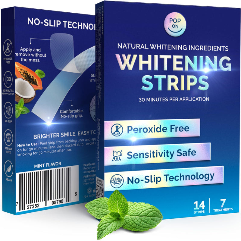 Teeth Whitening Strips for Sensitive Teeth & Gums, Mint — Peroxide Free & Enamel Safe with Coconut Oil for Gentle & Whiter Teeth — 7-Day Treatment White Strips with Non-Slip & Dry-Strip Technology