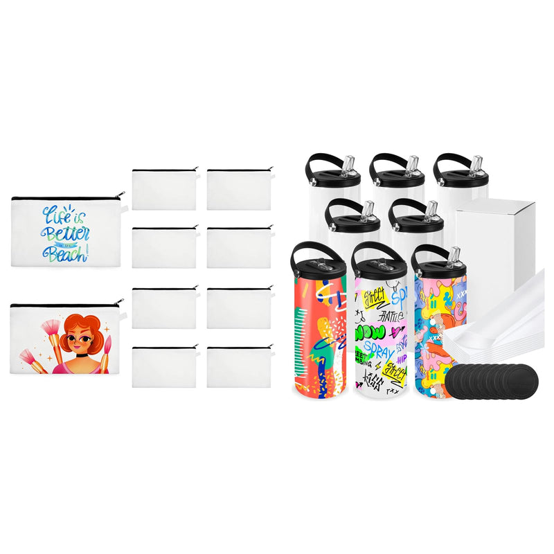 Joyclub Bundle of 10 Pack Sublimation Makeup Bags and 8 Pack Sublimation Tumblers
