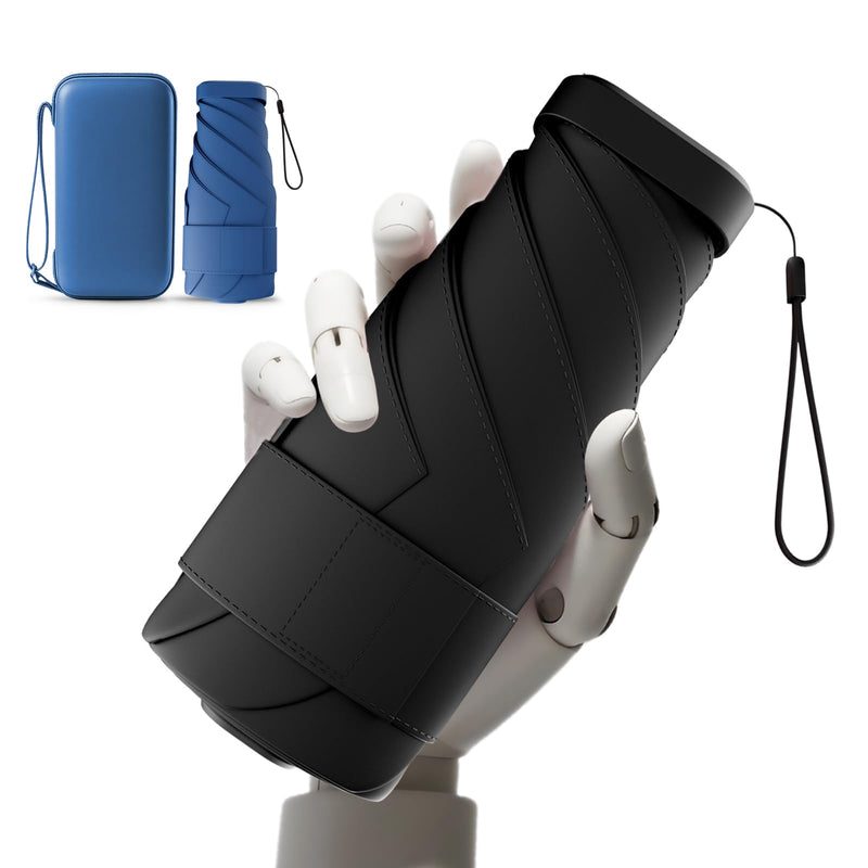 Mini Travel Umbrella, UPF 50+ Compact Fits in Purse | Eco-friendly Recycled Fabric, Rain & UV Protection.Portable Umbrella with Leather Case，Travel essentials for Disney BlueBlack 2
