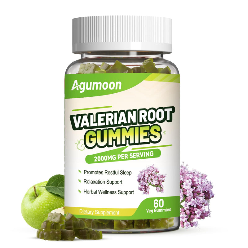 [Australia] - Valerian Root Gummies 2000mg, Valerian Root Extract for Relaxation & Mood Support, Herbal Supplement for Kids & Adults, Vegan, Apple Flavor, 60 Count 60 Count (Pack of 1) 