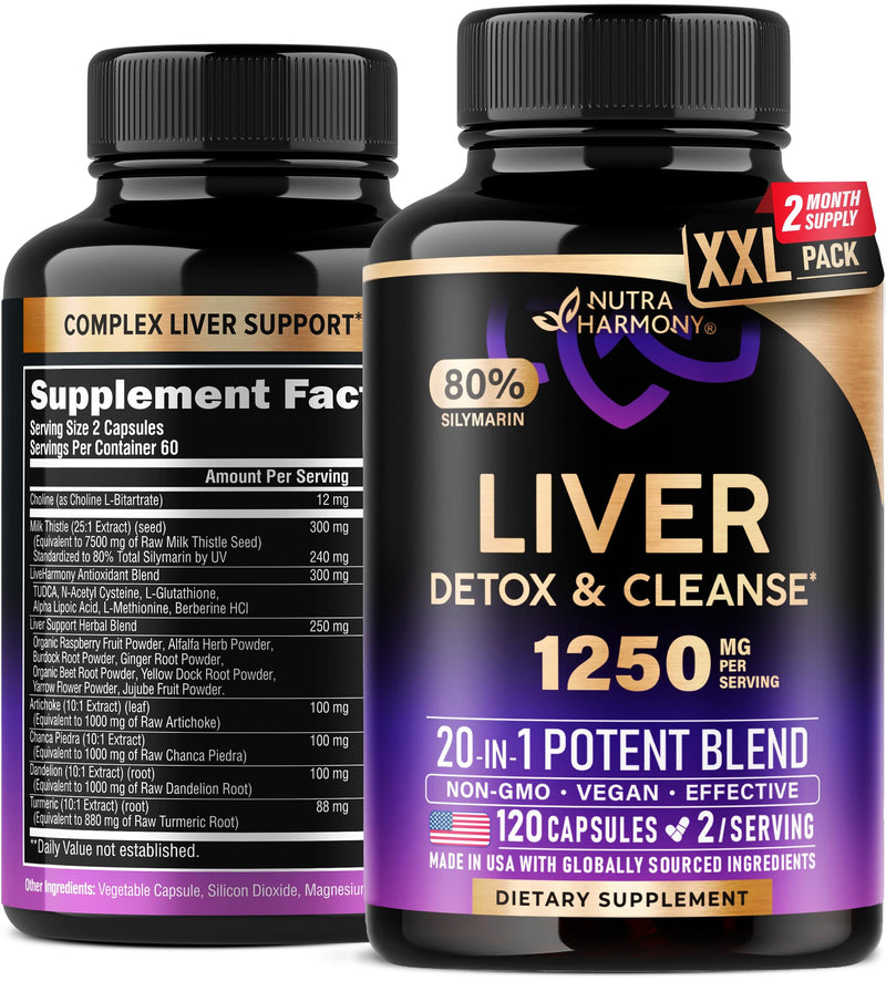 [Australia] - Liver Cleanse Detox & Repair - Milk Thistle | Dandelion | Artichoke | TUDCA | Glutathione & NAC - Effective Liver Health Supplement | 80% Silymarin - Laboratory Tested, Vegan - Made in USA 120 Caps 120 Count 