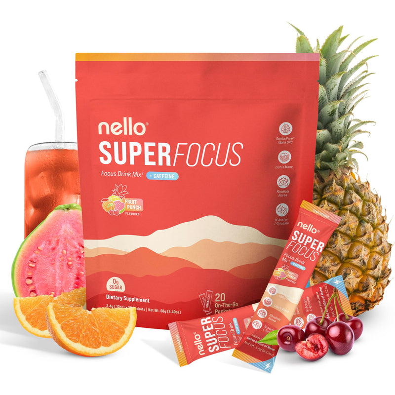 [Australia] - SuperFocus Fruit Punch with Caffeine‚Äì Nootropic Focus Drink Mix, 20 On-The-Go Packets, Alpha GPC, Lion‚Äôs Mane, Rhodiola, Sugar-Free 20 Servings (Caffeine) 
