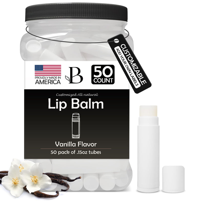 Vanilla Lip Balm Bulk Unlabeled - Made in USA Bulk Chapstick - Natural Ingredients Vitamin E Shea Butter - Custom Chapstick Bulk For Party & Wedding Favors (Black) Black
