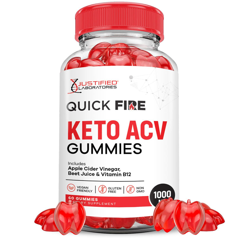 Quick Fire Keto ACV Gummies Advanced Formula 1000MG QuickFire Keto Gummies Apple Cider Vinegar Formulated with Pomegranate Beet Juice Powder B12 Vegan Non GMO 60 Gummys 60 Count (Pack of 1)
