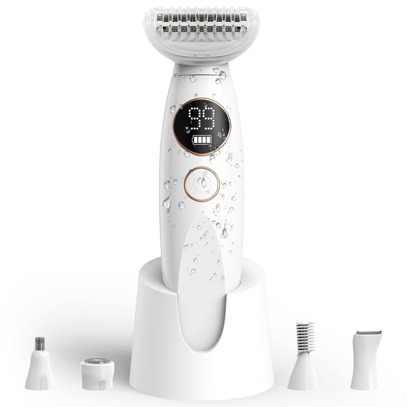 [Australia] - 5 in 1 Bikini Trimmer for Women, Electric Razors for Women Shaver Cordless Body Pubic Hair Trimmer Waterproof Facial Hair Removal Electric Shaver, USB Charge Dock 