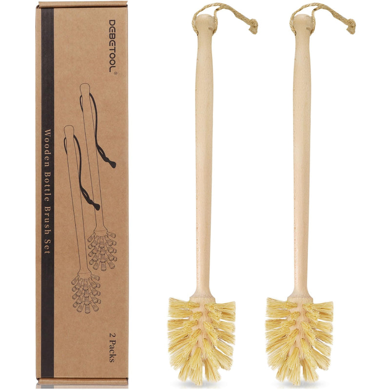 [Australia] - 2-Pack Natural Wooden Bottle Brush with Sisal Bristles, Long Handle Bottle Brush Cleaner for Wide Mouth Jars, Water Bottles, Cups, Glasses, Baby Bottles (Non-Scratch) 