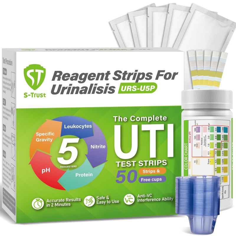 [Australia] - [50 Pack] 5-in-1 UTI Test Strips for Women, Men & Kids: Urinary Tract Infection Test Strips for Leukocytes,Nitrites,Protein, pH&Specific Gravity Home Use-50 Urine Cups Included 