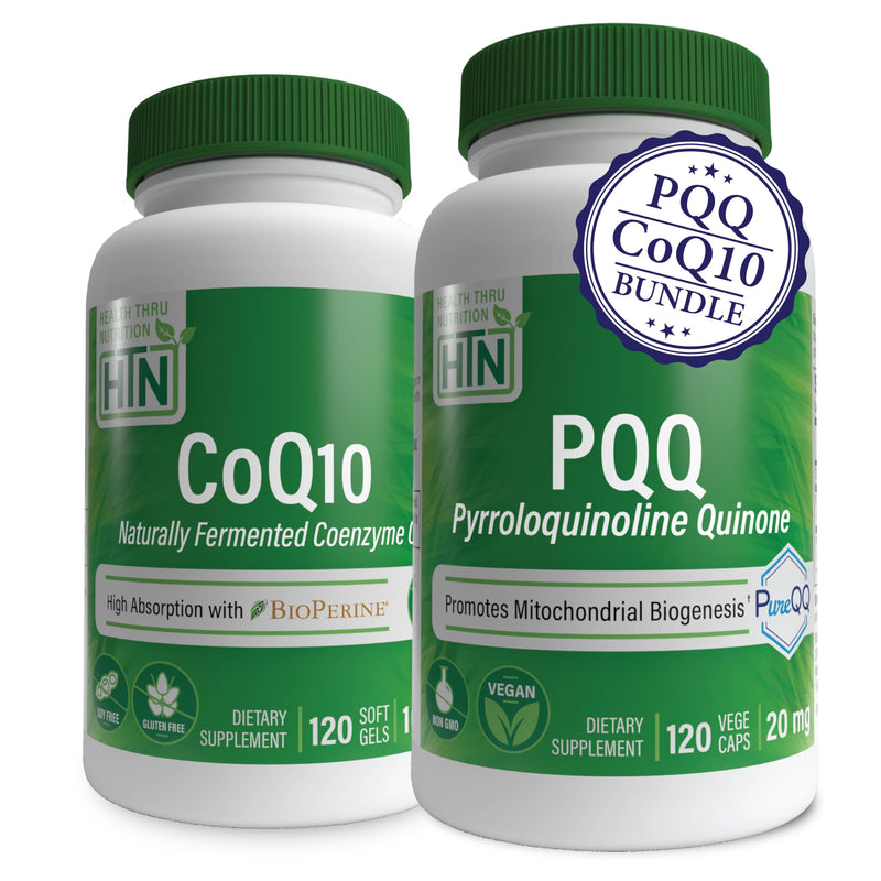 Health Thru Nutrition PQQ + CoQ10 Bundle: 20mg Pyrroloquinoline Quinone & 100mg CoQ10 with BioPerine (120 Servings Each)