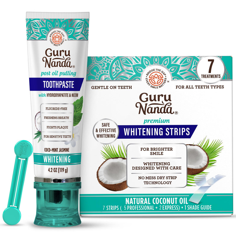 GuruNanda Whitening Duo – Hydroxyapatite Toothpaste & 7-Day Whitening Strips for a Brighter Smile & Stronger Teeth