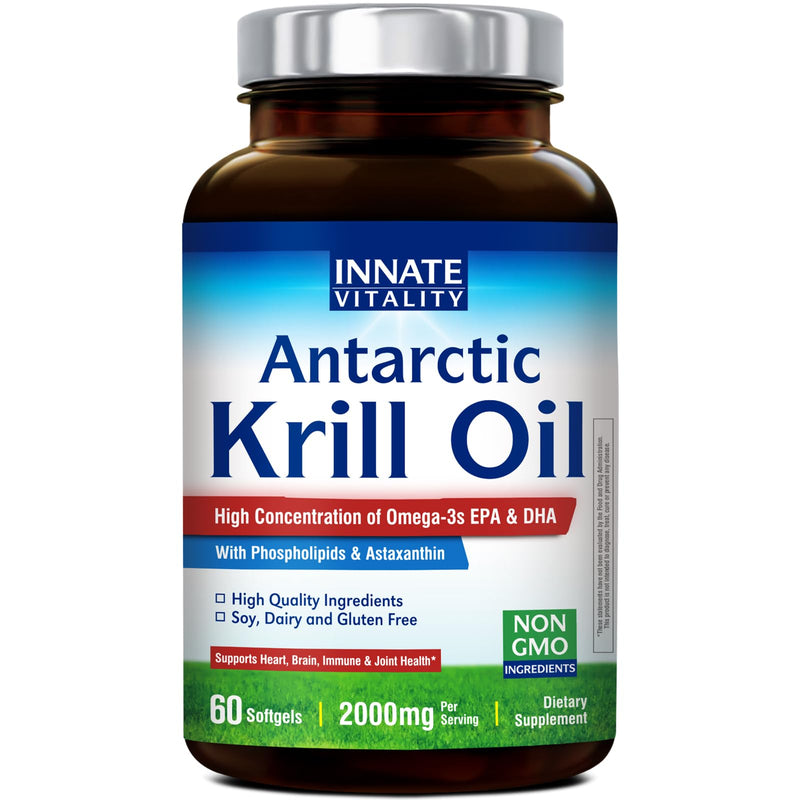 [Australia] - Innate Vitality Antarctic Krill Oil 2000mg 60 Softgels, Omega 3s, DHA, EPA & Astaxanthin, Phospholipids, Brain, Concentration, Heart, Bone, Immune Health, Superior Absorption vs Fish Oil, No Fish Burp 