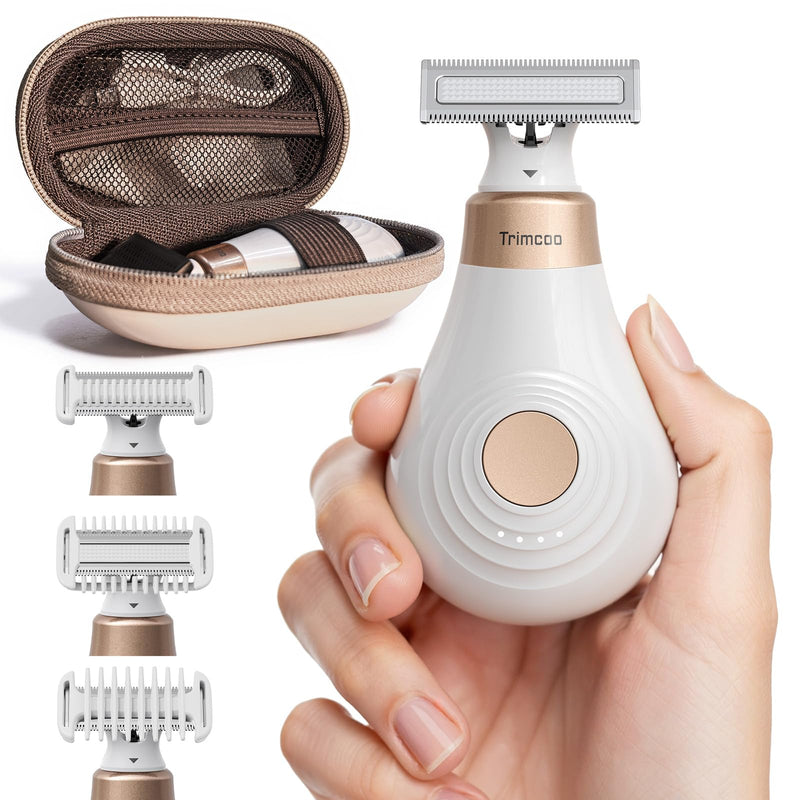 [Australia] - Mini Bikini Trimmer for Women - Intimate Pubic Hair Removal, Electric Body Groomer, Small Portable Wet/Dry Shaver, Magnetic Blade, USB-C Rechargeable with Travel Case, Easy to Clean (White) 
