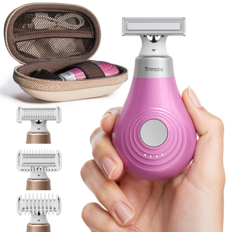 [Australia] - Mini Bikini Trimmer for Women - Intimate Pubic Hair Removal, Electric Body Groomer, Small Portable Wet/Dry Shaver, Magnetic Blade, USB-C Rechargeable with Travel Case, Easy to Clean (Pink) 