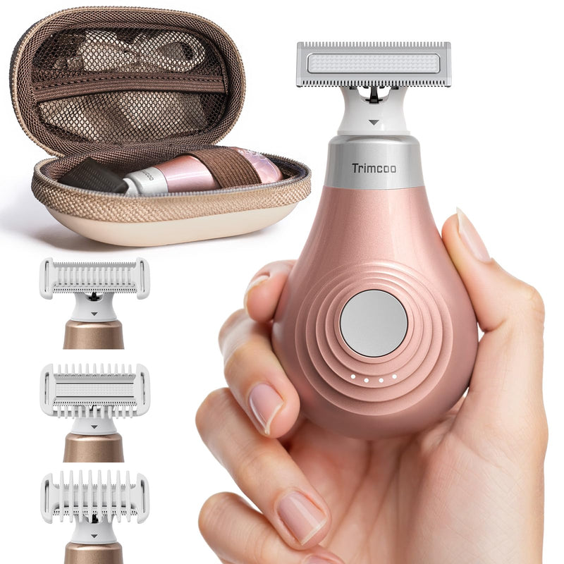 [Australia] - Mini Bikini Trimmer for Women - Intimate Pubic Hair Removal, Electric Body Groomer, Small Portable Wet/Dry Shaver, Magnetic Blade, USB-C Rechargeable with Travel Case, Easy to Clean (Gold) 