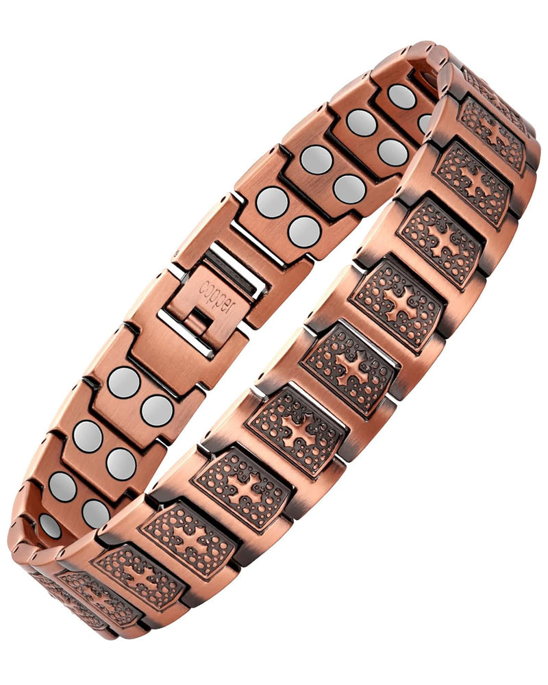 [Australia] - Feraco Copper Cross Bracelet for Men,Magnetic Therapy Bracelet with 46 Magnets - 99.99% Pure Copper Copper Cross Beacelet 