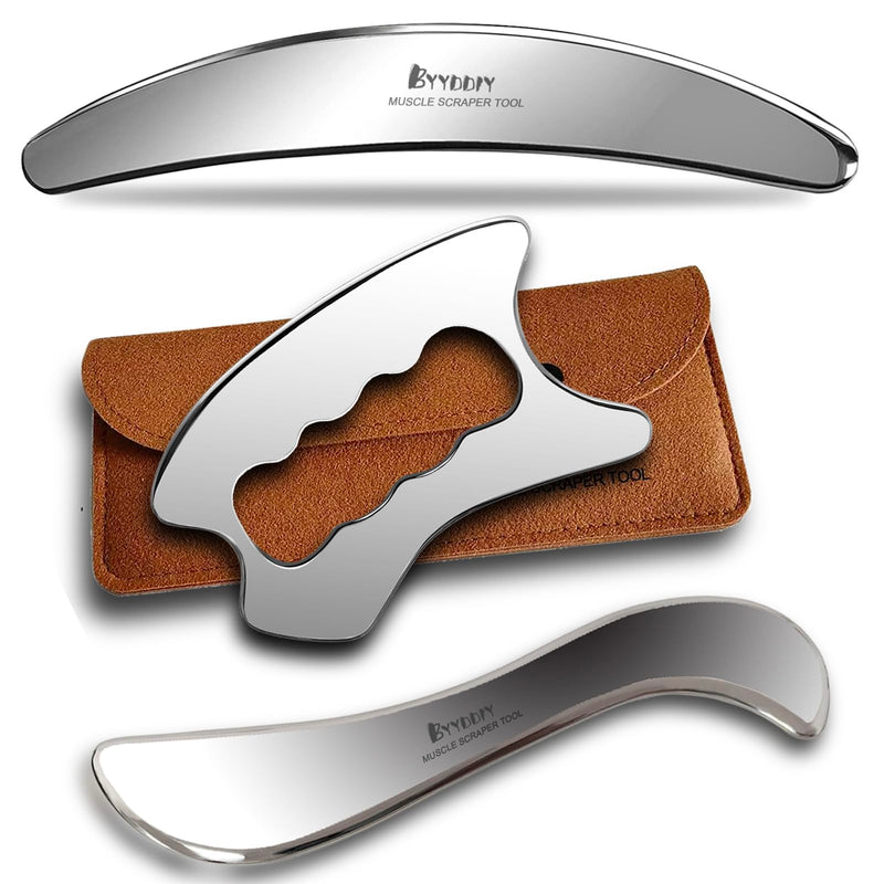 [Australia] - BYYDDIY 3 in 1 Stainless Steel Muscle Scraper Tools Set,Scraping Massage Tools for Physical Therapy,Derma Edge Massage Tool & GuaSha Massage Scraper Tool,IASTM Tools for Body (SXC) 