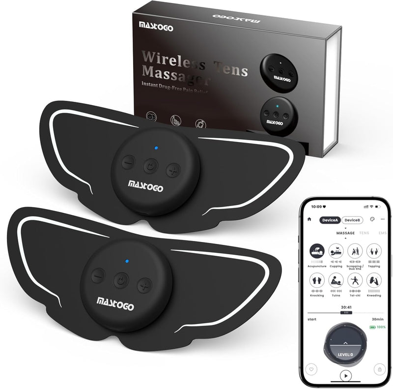 Dual Host Wireless TENS Unit Muscle Stimulator with APP Control | 26 Modes, 25 Intensity Levels, App and Button Controls, 4-in-1 Functionality (TENS, EMS, MAS, FEMALE), Independent Control