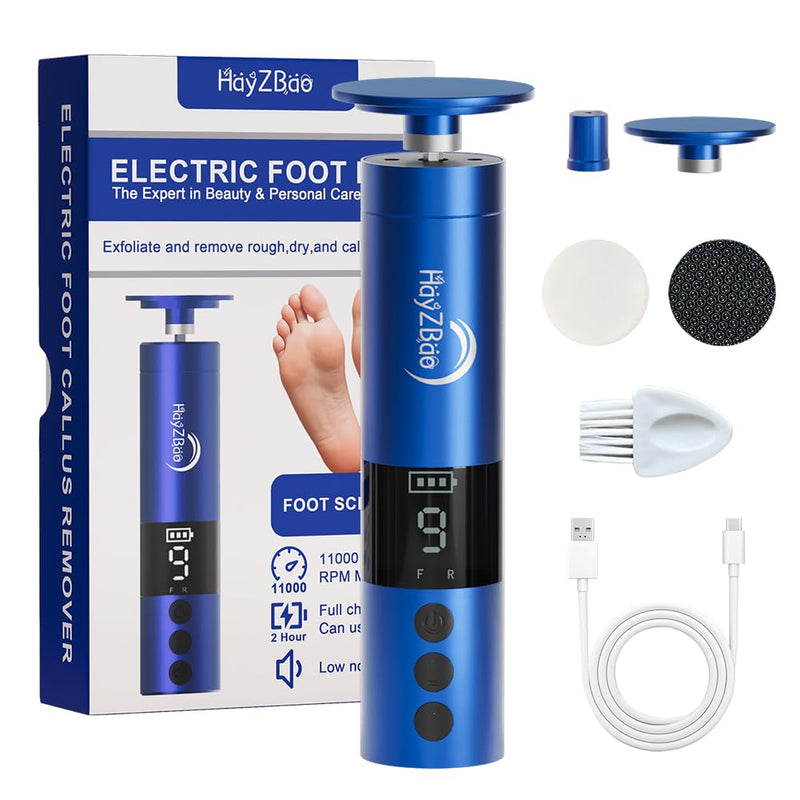 [Australia] - 11000 RPM Rechargeable Electric Foot Callus Remover with 2Glass Sander Discs - Cordless Foot Scrubber,Professional Pedicure Tool for Dead Skin and Calluses,Electric Foot File - Blue Blue - Rechargeable 