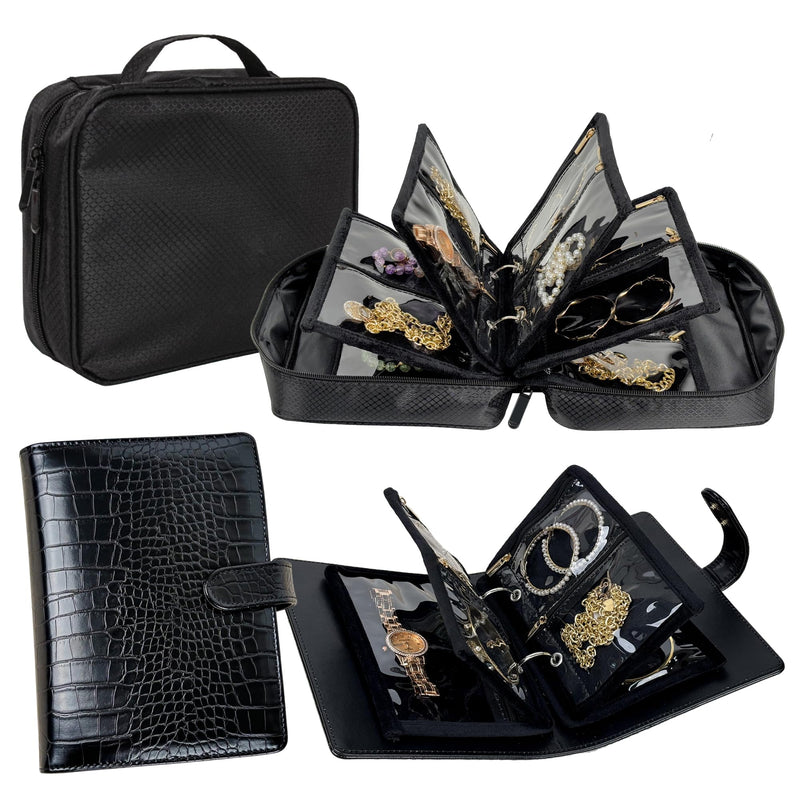 Travel Jewelry Organizer Case with Zipper Velvet Pouch and Jewelry Storage Book Binder For Earrings, Rings, Necklace, Bracelet