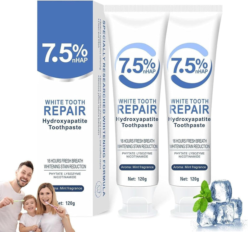 [Australia] - Hydroxyapatite Toothpastes 7.5%,2pcs 7.5 Toothpaste for Enamel Protection and Tooth Strengthening, Gentle Mint, Fresh Breath, Daily Use for Oral Health 