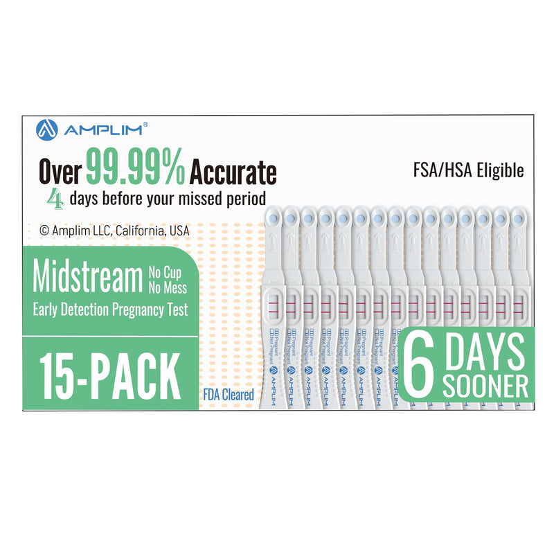 HCG Early Detection Pregnancy Test Stick, 15 Pack | 6-Days Sooner, Extra Sensitive 10 MIU/mL, Midstream 2-Sec Easy Home Tests