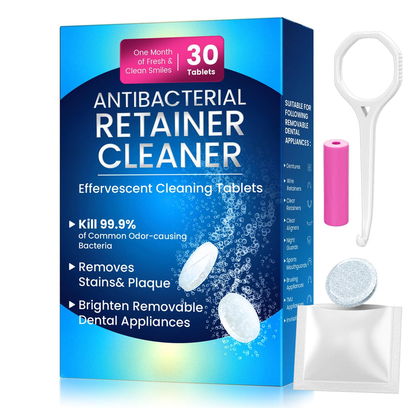 [Australia] - Retainer Cleaner Tablets for Invisalign,30 SULPHATE-free Effervescent Denture Cleaner with Aligner Tools Remove Stains ＆Odors -Mouth Guard Cleaner Night Guard Cleaner Tablets for Ultrasonic Cleaners 30 