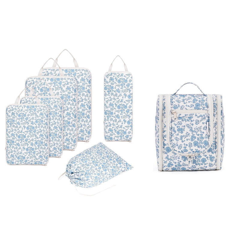 Narwey Small Hanging Travel Toiletry Bag with 6 Set Compression Packing Cubes