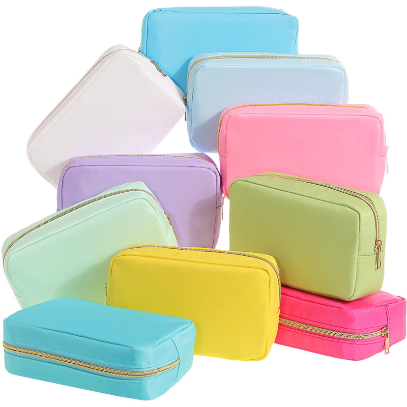 10 Pcs Nylon Makeup Bag Preppy Cosmetic Pouch,Macaron Color | Travel Toiletry Bag with Zipper, Waterproof Makeup Organizer, Big Capacity, for Women Bridesmaid Gift macaron Color