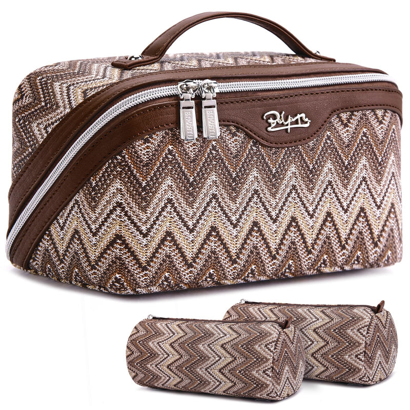 BOYATU Travel Makeup Bag Cosmetic Bags for Women: 3-Piece Makeup Bag Set (J-2-Brown)