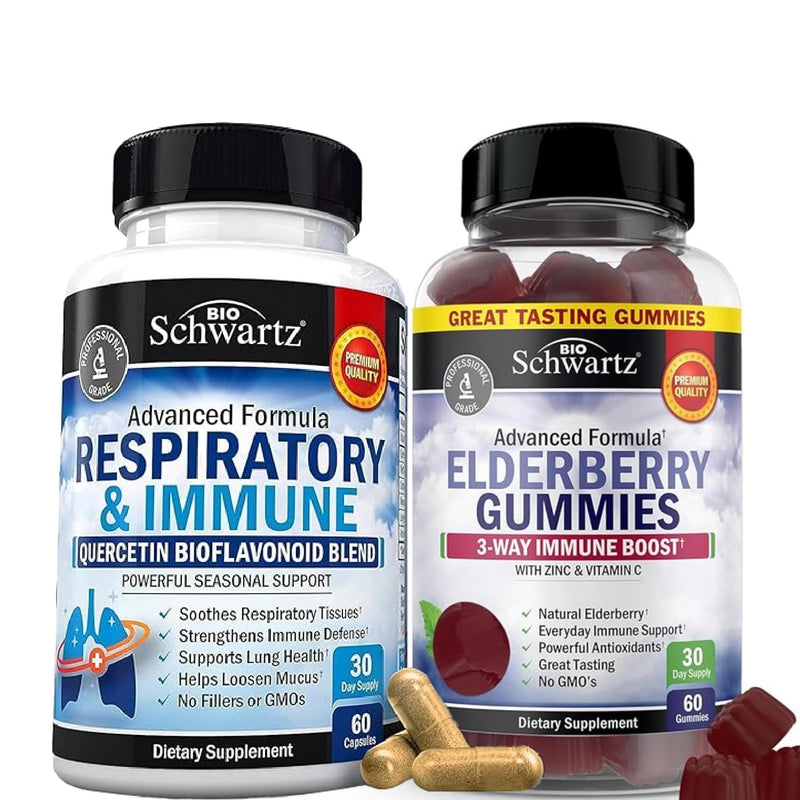 BioSchwartz Respiratory & Immune Lung Support Supplement with Quercetin (1 Month Supply) Plus Elderberry Gummies with Zinc and Vitamin C for Adults Immune Support (1 Month Supply)
