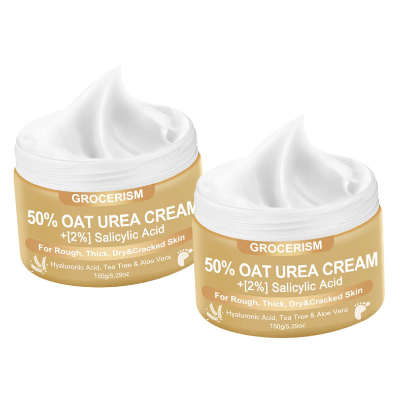 [Australia] - Grocerism Urea Cream 50 Percent for Feet 5.29 oz with Oat and 2% Salicylic Acid, Foot & Hand Cream included Hyaluronic Acid, Tea Tree and Aloe Vera for Deep Moisturizing, Callus Removing 2 Packs 