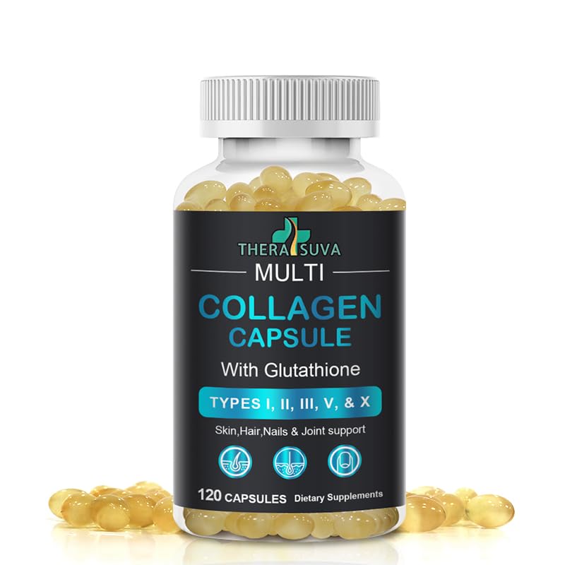 TheraSuva Complete Multi Collagen Complex – Types I, II, III, V & X + Biotin & Vitamin C – Hair, Skin, Nails & Mobility Support, 2 Month Supply, 120 Softgels