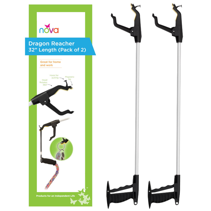 [Australia] - Nova Joy Reacher - Grabber Pickup Tool for Seniors - Lightweight Gripper with Magnetic Tip, Hook, and Rotating Claw - Daily Living Aid for Elderly and Users with Limited Mobility - 32" - Two Pack 32 Inch 2 Pack 