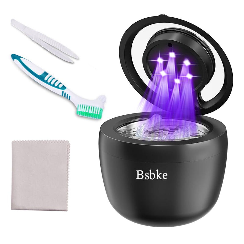 [Australia] - Ultrasonic Retainer Cleaner 45kHz Dental Cleaning Machine With 6 U/V Lights Adjustable Buzzer Alarm 200ML Capacity Black 