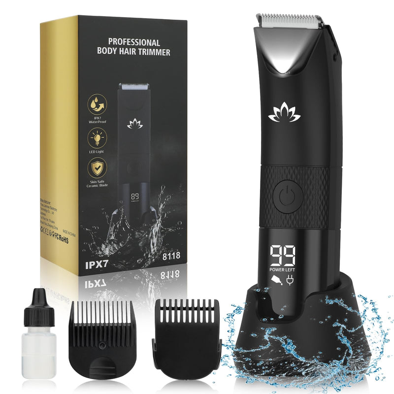 [Australia] - Manscape Trimmer for Men - Electric Body Hair Trimmer with Light, IPX7 Waterproof Electric Razor for Balls/Pubic/Groin/Legs/Chest Hair Removal, Lightweight with LED Display, Gifts for Him Dad 