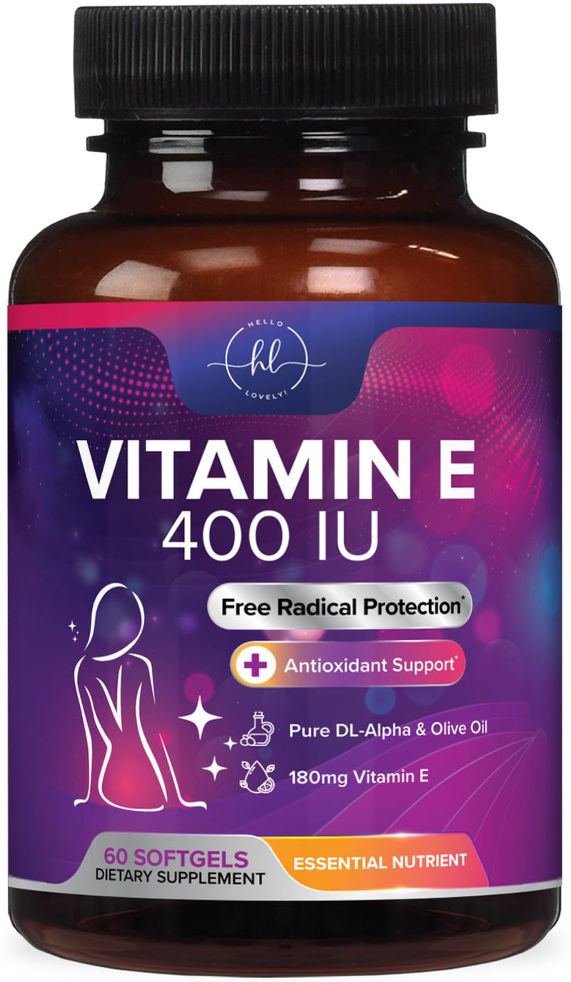 Vitamin E - 180 mg per Serving - Powerful Hair & Skin Support Supplement - dl-Alpha VitaminE Immune Health Support with Antioxidants - Easily Absorbed GMO & Gluten Free, Bottled in USA - 60 Softgels 60 Count (Pack of 1)