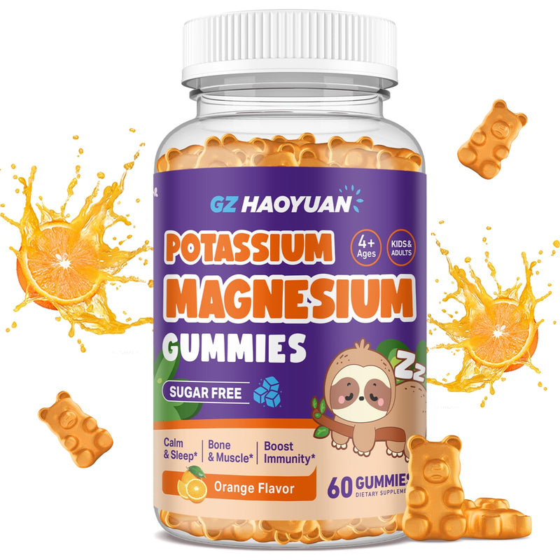 Magnesium Gummies for Kids - Magnesium Glycinate Gummies with Vitamin D3, B6, Potassium & Ashwagandha, Magnesium for Kids & Adults Relaxation, Sleep, Brain & Bone Health -Vegan Orange 60ct 60 Count (Pack of 1)
