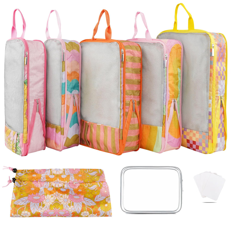 7 Pcs Compression Packing Cubes for Travel Luggage, Lightweight Suitcase Organizer Bags Set, Compression Packaging Cube for Travel Essentials, Packing Cubes for Carry on Suitcase Macaron