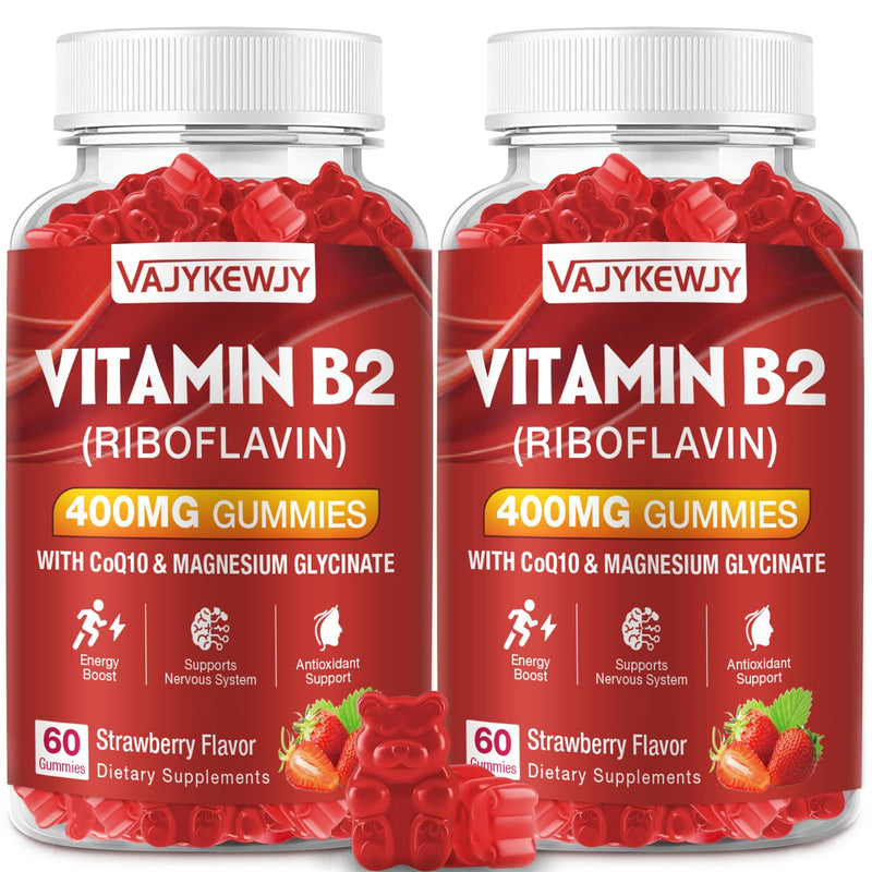 Vitamin B2 Riboflavin 400mg Gummies for Energy & Metabolism Support - Delicious Strawberries Flavor Vegan Gummies - Non-GMO, Gluten Free - 120 Count